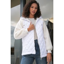 Gelirr 5201 Kolları Peluş Kapitone Mont - Beyaz