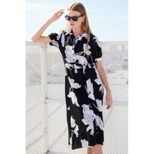 Gelirr 2213 Kısa Kol Viskon Elbise - D. Siyah