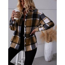 Gelirr Kadın Uzun Kollu Kare Desenli Önden Düğmeli Dokuma Gömlek