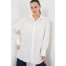 Gelirr Çizgili Uzun Gömlek Tunik 5963 - Beyaz