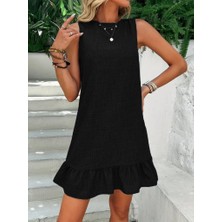 Gelirr Kadın Kolsuz Bisiklet Yaka Fırfırlı Sofya Elbise