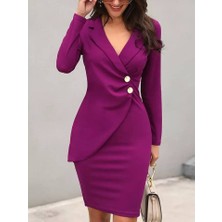 Gelirr Kadın Ceket Yaka Düğme Detaylı Atlas Kumaş Elbise