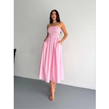 Gelirr Straplez Pileli Elbise - Pembe