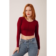 Gelirr Ters Dikişli Basic Bordo Body Bluz