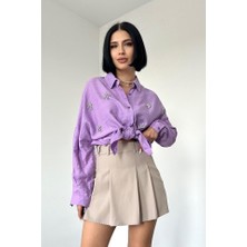 Gelirr Lila Kristal Taşlı Gömlek