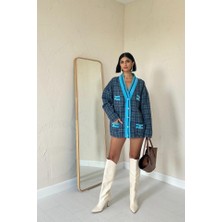 Gelirr Mavi Ön Ribana Ekose Ceket