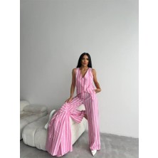 Gelirr Çizgili Ceket Keten - Pembe