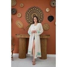 Gelirr Yeşil Baskı Detay Keten Hırka