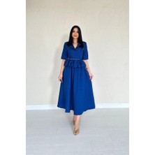 Gelirr Lacivert Ince Kemerli Fırfırlı Ceket ve Büzgülü Etek Takım