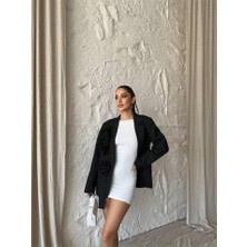 Gelirr Çizgili Polyviscon Ceket Gül Armalı - Siyah