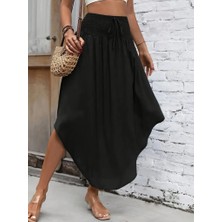 Gelirr Kadın Yüksek Bel Belden Bağlamalı Asimetrik Kesim Detaylı Sandy Etek