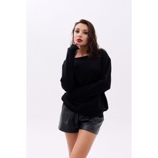 Gelirr 4216 Triko Düz Salaş Kazak-Siyah