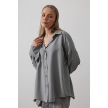 Gelirr Geniş Manşet Detaylı Gömlek - Gri