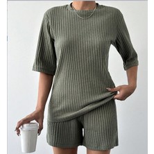 Gelirr Kadın Kısa Kollu Bisiklet Yaka Kaşkorse Bluz Şort Ikili Takım