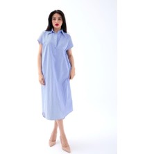 Gelirr 7450 Elbise-Mavi Beyaz Çizgili