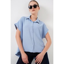 Gelirr Oversize Kısa Kol Gömlek 20322 - Mavi