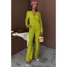 Gelirr Kruvaze Model Klasik Pantolonlu Çupra Keten Takım 10191