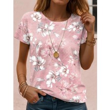 Gelirr Kadın Kısa Kollu Bisiklet Yaka Çiçek Desenli Viskon Bluz