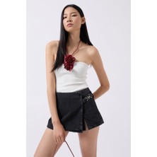 Gelirr Kemer Detay Denim Şort Etek