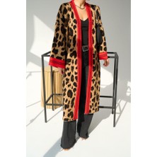 Gelirr Uzun Leopar Hırka - Camel-Kırmızı