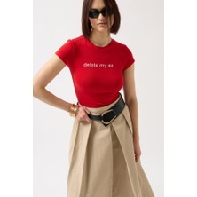 Gelirr Delete My Ex Baskılı Likralı Crop T-Shirt
