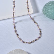 14 Ayar Altın Kaplama Amethyst  Doğal Taşlı  El Yapımı Gümüş Kolye - CNS00633