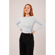 Gelirr Yaka Detay Uzun Kollu Basic Bebe Mavisi Bluz