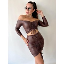 Gelirr Kadın Büzgülü Deri Etek Takım Fırsat Ürün