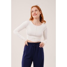 Gelirr Ters Dikişli Basic Beyaz Body Bluz