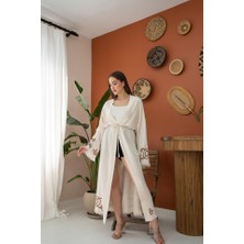 Gelirr Kahverengi Baskı Detay Keten Hırka