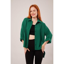 Gelirr Kol Katlama Detaylı Zümrüt Yeşili Gömlek