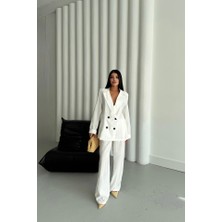 Gelirr Modal 4 Düğme Astarsız Ceket - Pantolon Takım - Beyaz