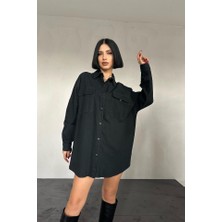 Gelirr Siyah Çift Cep Kapaklı Çıtçıtlı Gömlek