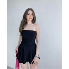 Gelirr Straplez Sandy Kumaş Şortlu Prenses Etek Mini Klos Elbise- Siyah