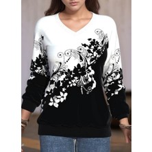 Gelirr Kadın Uzun Kollu V Yakalı Çiçek Baskılı Şardonlu Dalgıç Bluz