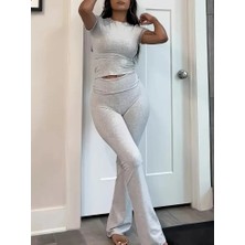 Gelirr Kadın Kısa Kollu Bisiklet Yaka Alt Ispanyol Paça Viskon Ikili Takım