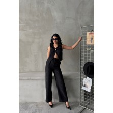 Gelirr Keten Tek Düğme Yelek-Pantolon Takım - Siyah