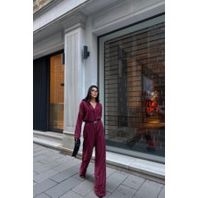 Gelirr Çizgili Bluz - Pantolon Takım - Bordo