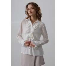 Gelirr Fırfır Yakalı Şifon Gömlek - Beyaz