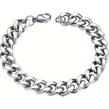 Vitrin Accessories Çelik Bileklik Kalın Örgü Zincir Model Hipoalerjenik 10 mm 21 cm Gümüş Silver