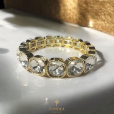 Seri No:66 Zirkon Bileklik Çelik Yaz Sezonu Gösterişli Trend takı Model zirkon taşlı altın kaplama paslanmaz çelik Renk şık tasarım full taş