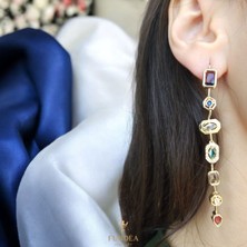 Yedi Nokta Küpesi Zirkon, 14 ayar Altın Kaplama Renk trend takı Yaz Sezonu Gösterişli Trend Aksesuar Şık tasarım, Yedi Çakra Zirkon spritüel model, şans 