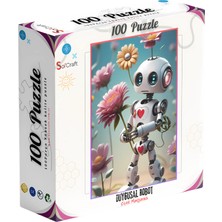 100 Parça Puzzle Çift Tasarım Tek Kutu Neşeli Robot