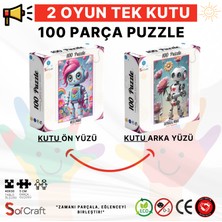 100 Parça Puzzle Çift Tasarım Tek Kutu Neşeli Robot