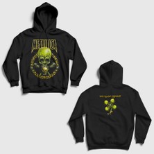 Presmono Unisex Siyah Metallica No Leaf Clover Sırt Baskılı Kapüşonlu Sweatshirt