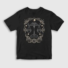 Presmono Unisex Çocuk Siyah Libra Zodiac Hediye Terazi Burcu T-Shirt