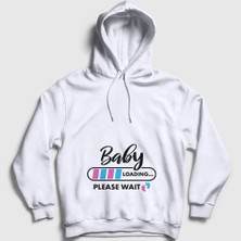 Presmono Unisex Beyaz Baby Loading Yükleniyor Doğum Hamilelik Kapüşonlu Sweatshirt