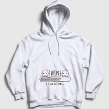 Presmono Unisex Beyaz Twins Loading Girls Yükleniyor Doğum Hamilelik Kapüşonlu Sweatshirt