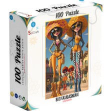 100 Parça Puzzle Çift Tasarım Tek Kutu Tatile Çıkan Penguenler