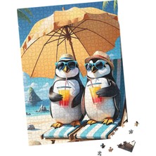 100 Parça Puzzle Çift Tasarım Tek Kutu Tatile Çıkan Penguenler